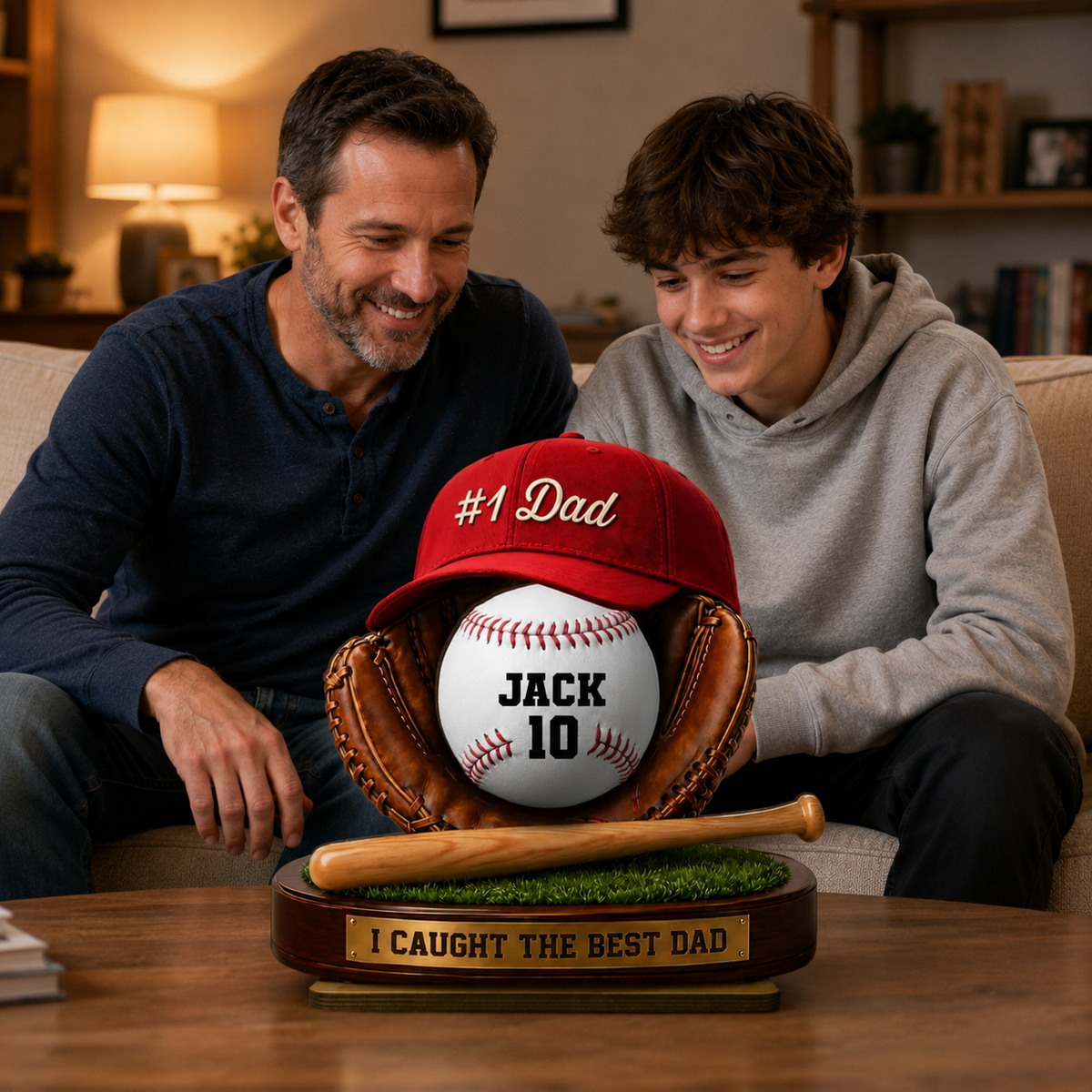 Personalized Baseball Dad 2-Layer Wooden Plaque With 1-6 Names & Numbers - Father's Day Gift For Dad