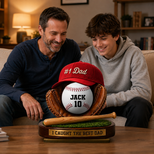 Personalized Baseball Dad 2-Layer Wooden Plaque With 1-6 Names & Numbers - Father's Day Gift For Dad
