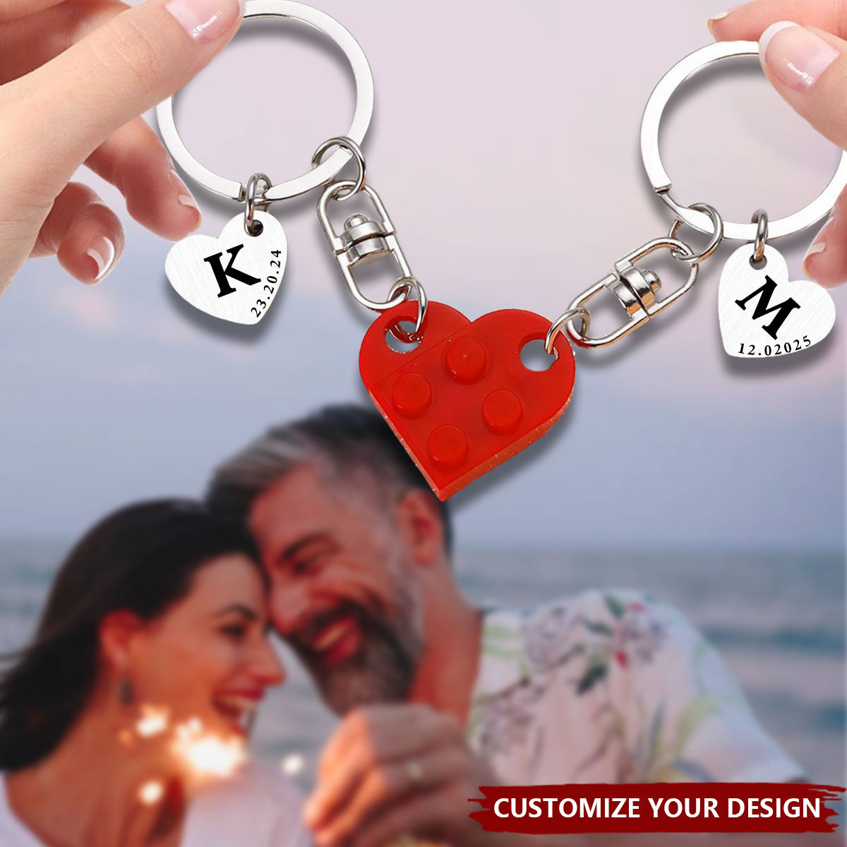 Personalized Heart Keychain Anniversary Gift For Couple