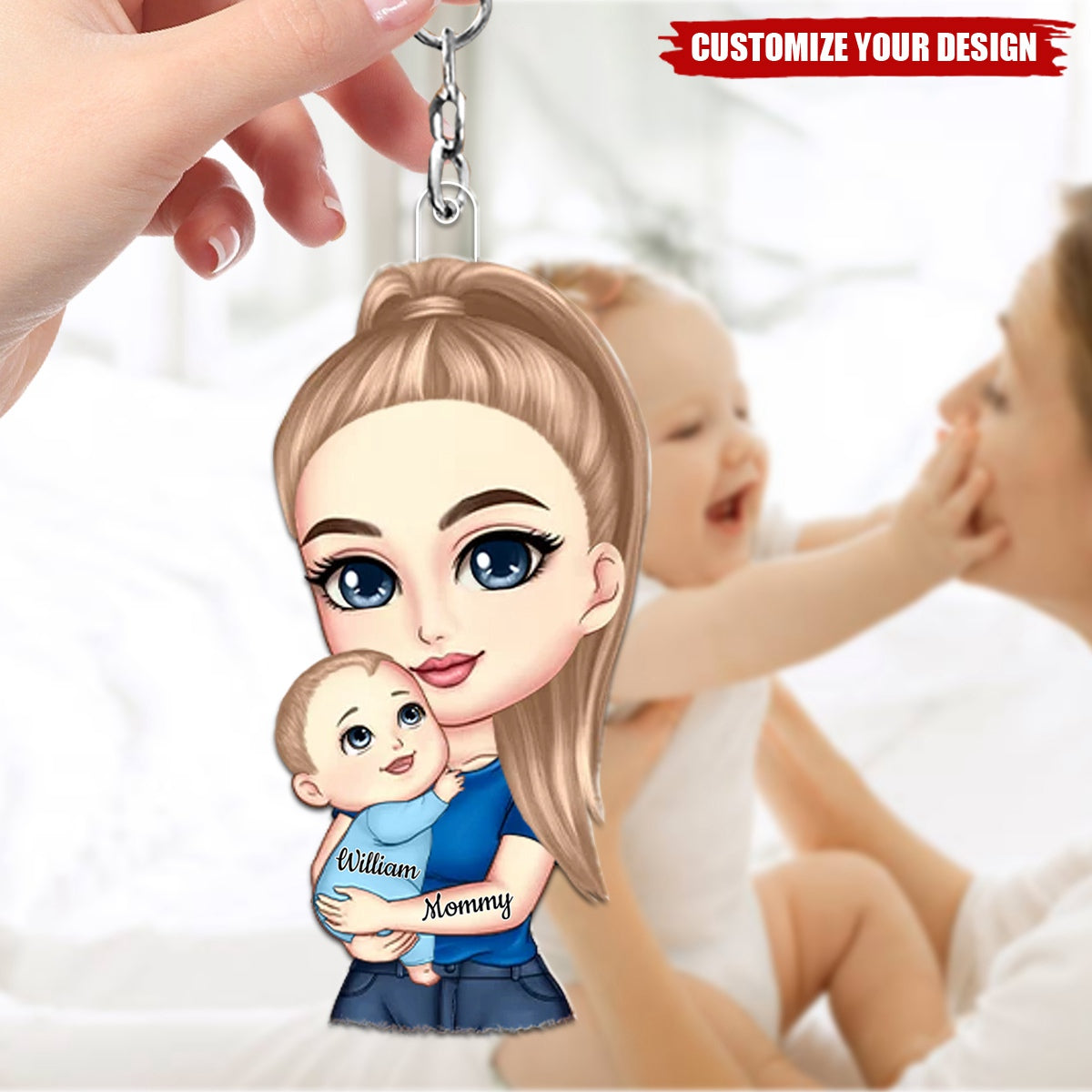 Mom Hugs Baby Gift For Newborn New Mom Personalized Acrylic Keychain,Mother's Day Gift