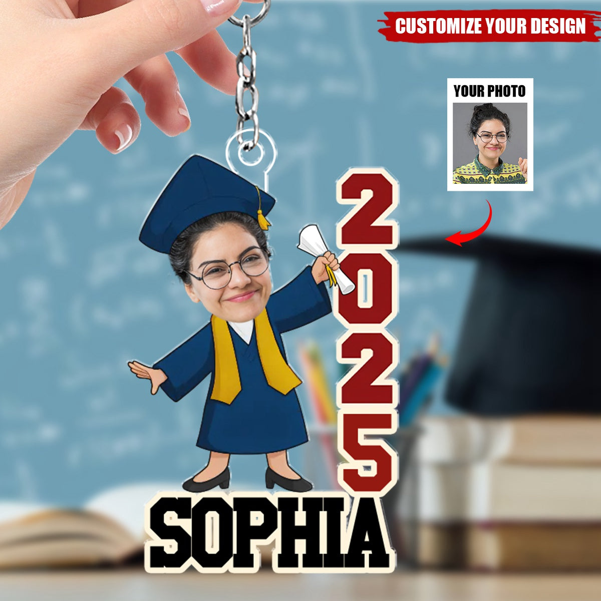 Family Personalized Keychain - Custom Photo Cheers To The Tassel Hustle