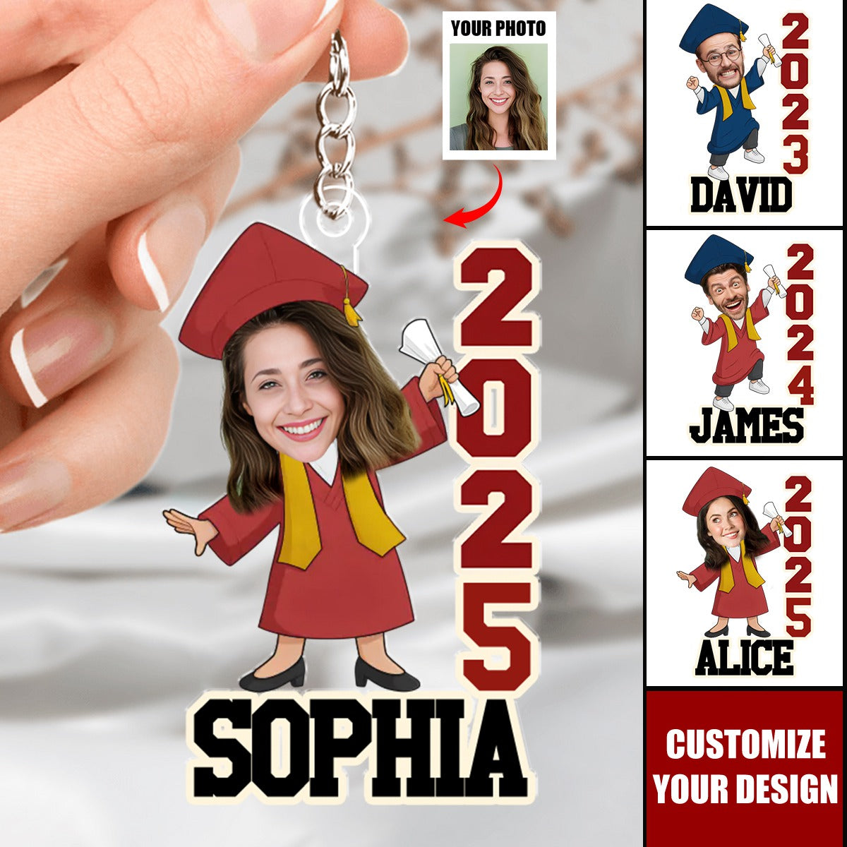 Family Personalized Keychain - Custom Photo Cheers To The Tassel Hustle