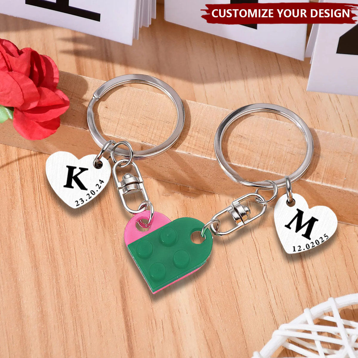 Personalized Heart Keychain Anniversary Gift For Couple