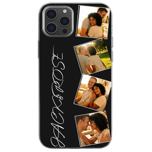 Personalized Collage Photo Minimalist Clear Phone Case With Names & BFF Picture - Birthday Anniversary Gift For Best Friends & Couples