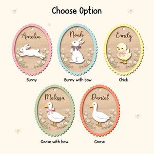 Personalized Easter Basket Tag With Name - Bunny, Duck, Chick Design - Spring Easter Egg Hunt Gift For Kids