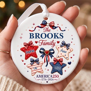Personalized USA 250th Ceramic Christmas Ornament With Names - 2026 Patriotic Family Gift