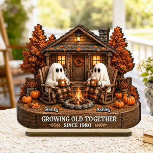 Personalized 2-Layer Ghost Couple Wooden Plaque - Growing Old Together Halloween Decor Gift