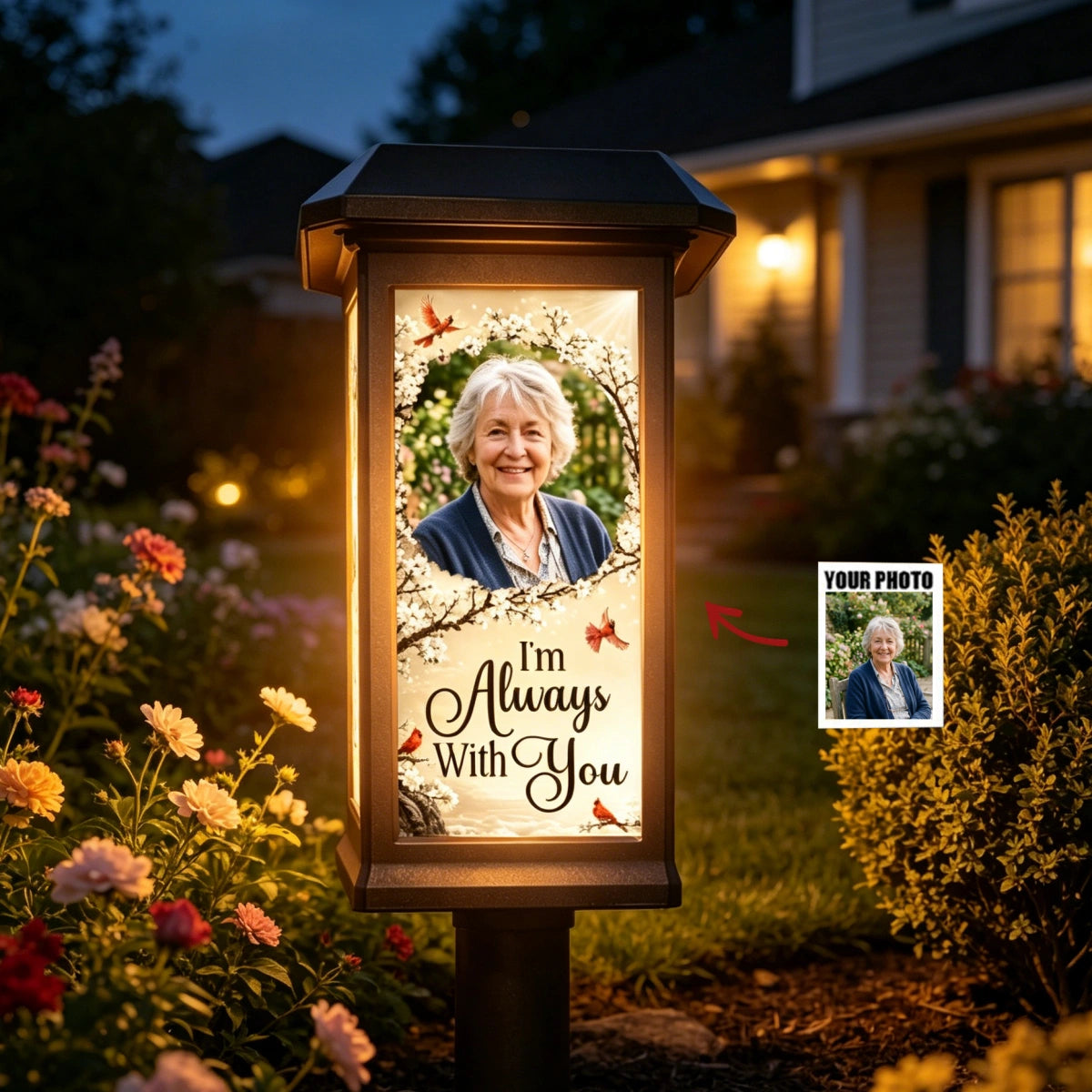Personalized Memorial Solar Garden Light With Photo | Gone From Sight Sympathy Gift For Loss Of Mom Dad