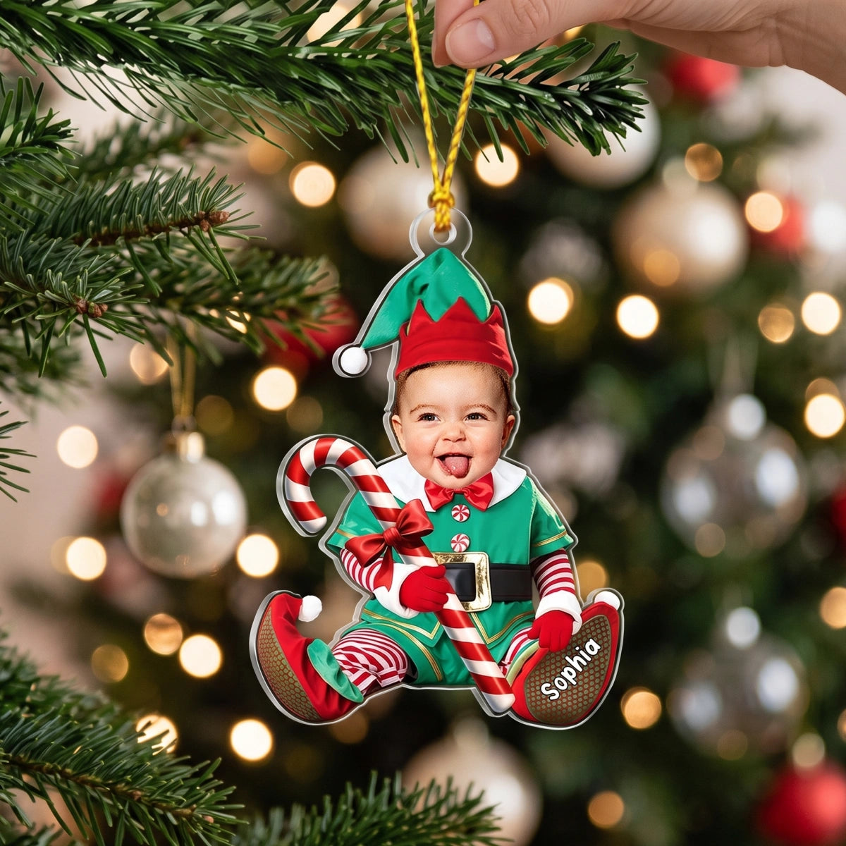Custom Baby Face & Name Acrylic Ornament | Personalized 2026 Newborn First Christmas Gift