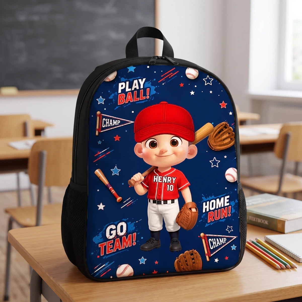 Personalized Baseball Kids Backpack - Custom Name Boy Girl School Bag Sports Gift