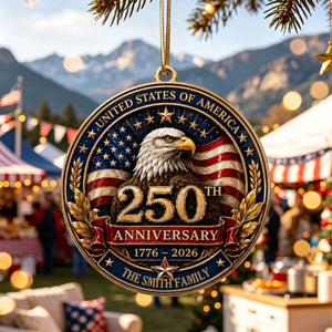 Personalized USA 250th Anniversary Ornament - Bald Eagle Patriotic Christmas Family Gift