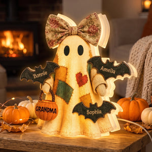 Personalized Ghost Bats Acrylic Light Box With 1 - 8 Names - Unique Halloween Gift For Family