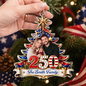 Custom Photo America 250th Anniversary Christmas Ornament - Patriotic Gift For Family