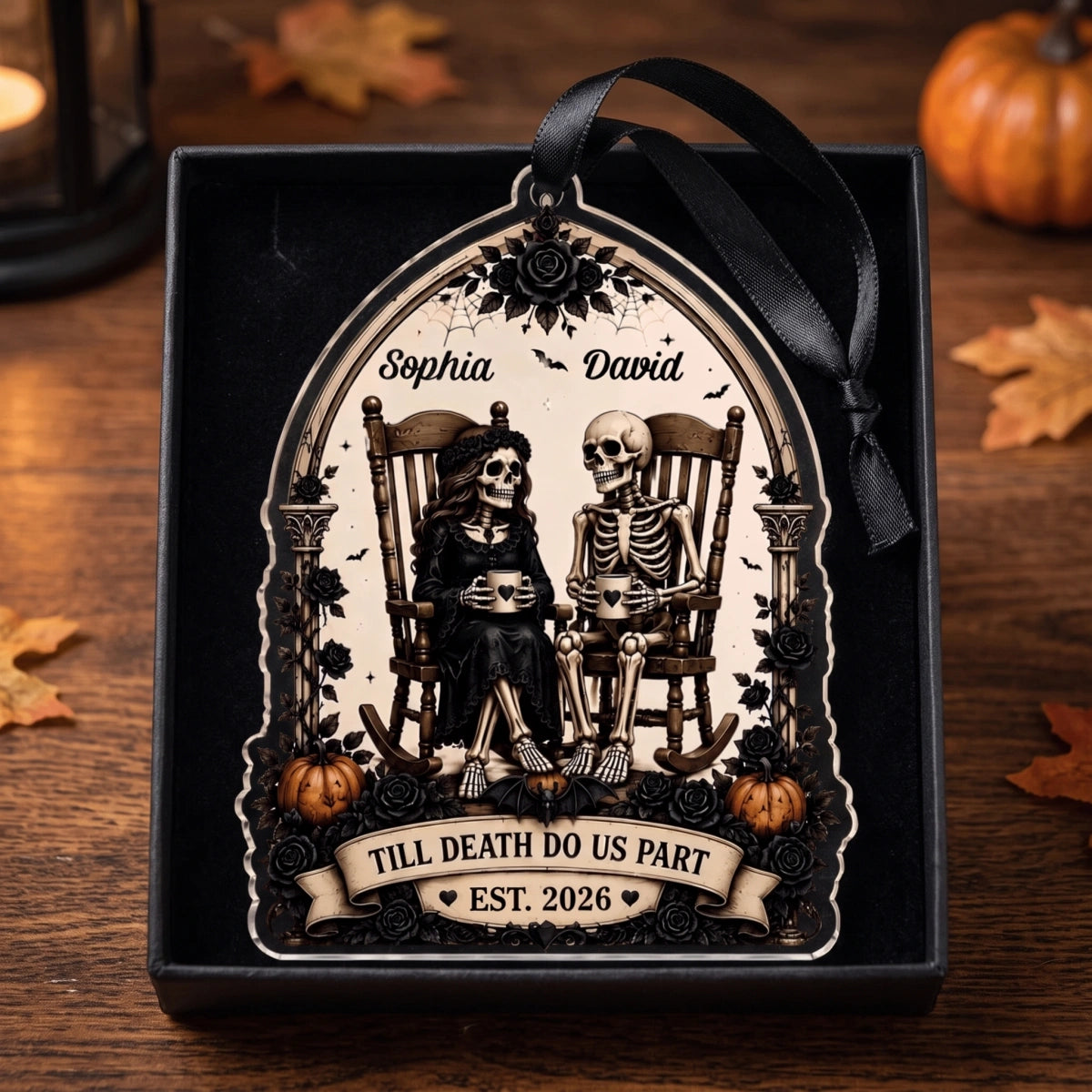 Personalized "Till Death Do Us Part" Halloween Skeleton Couple Ornament - Gothic Anniversary Gift