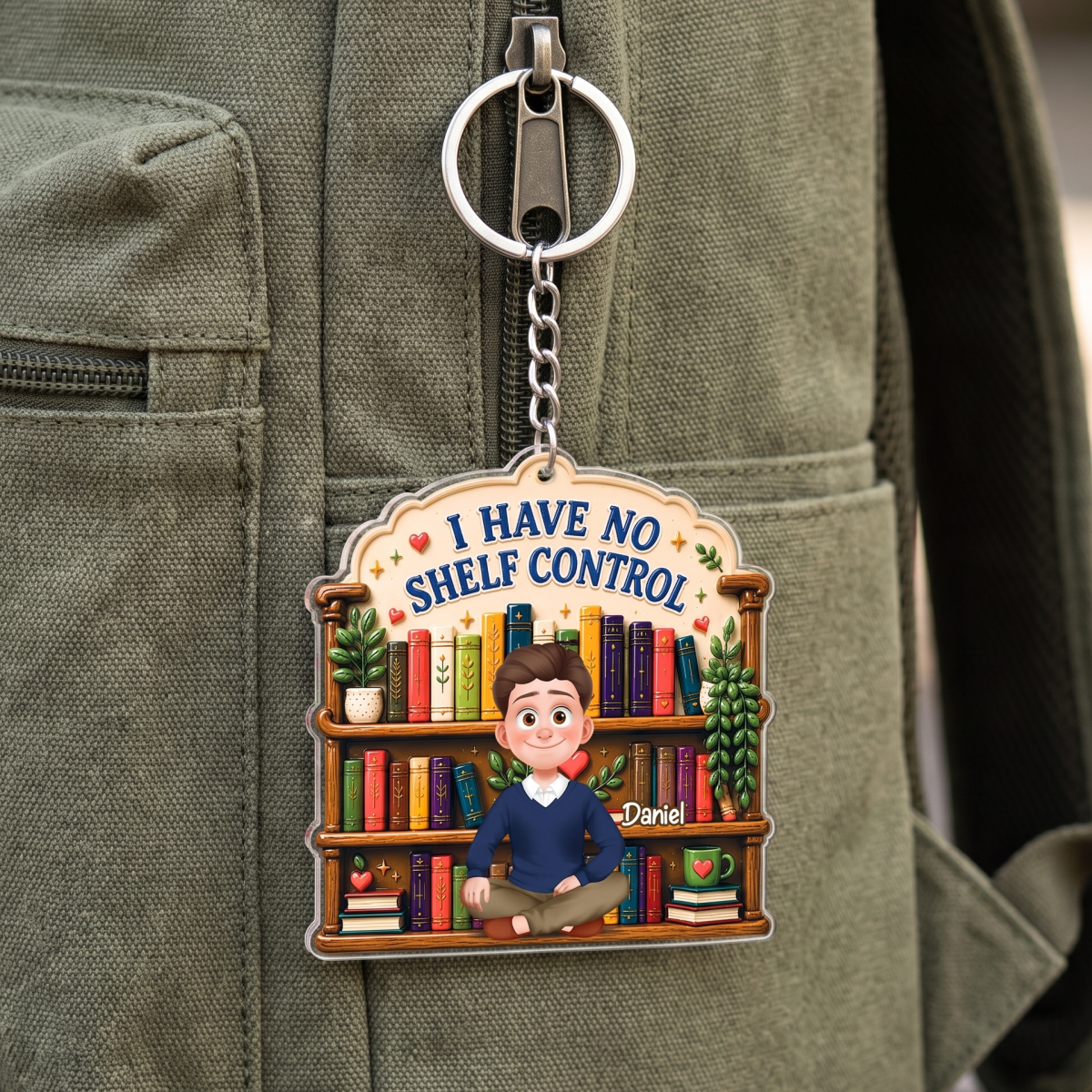 Personalized "I Have No Shelf Control"  Book Acrylic Keychain - Gift For Readers & Kids