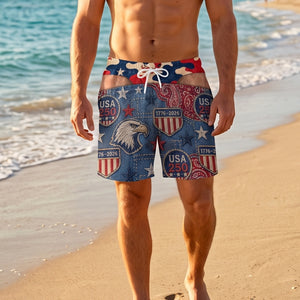 Custom Funny Patriotic Men Swim Trunks - America 250th Gift For Husband Son