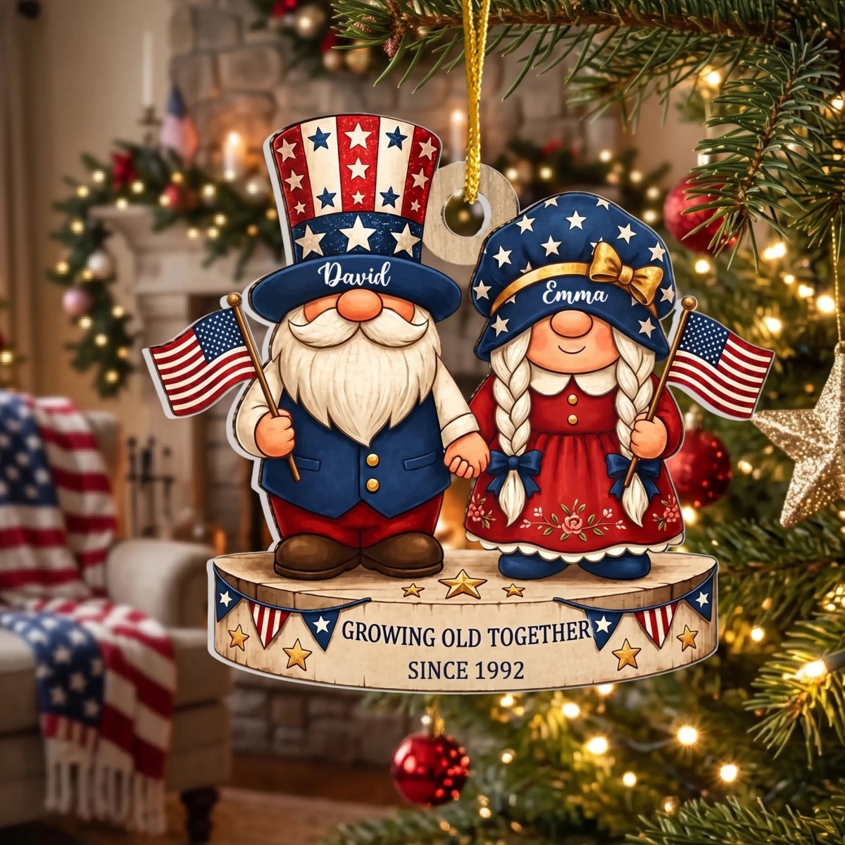 Personalized "Growing Old Together" Couple Christmas Ornament -Patriotic Tree Decor Gift