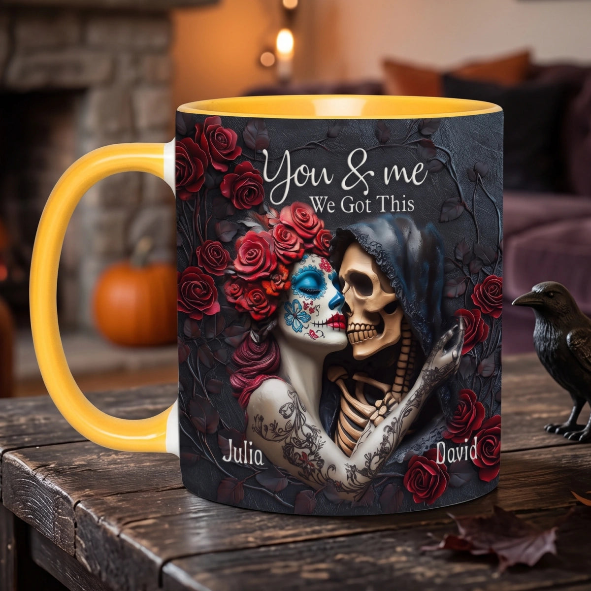You & Me We Got This - Personalized Gothic Skull Mug - Halloween Anniversary Gift For Couple