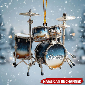Personalized Professional Drum Set 3D Effect Ornament With Name – Xmas Birthday Gift For Kids & Rock Band Drummer