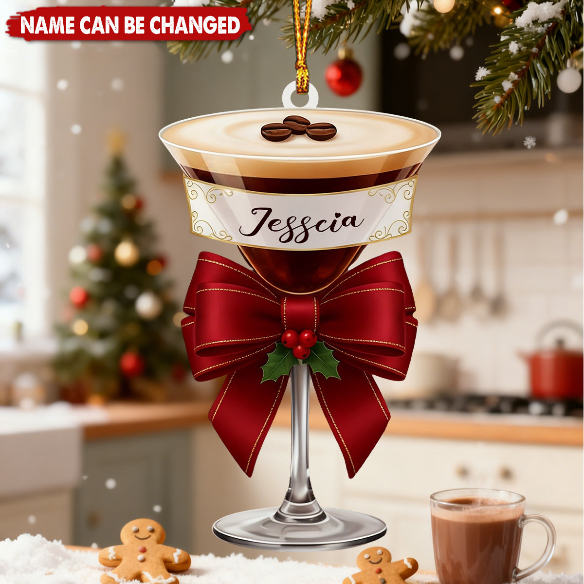 Personalized Espresso Martini Acrylic Ornament With Custom Name | Chic Cocktail Glass Christmas Decor | Gift For Coffee Lover Bartender & Friend