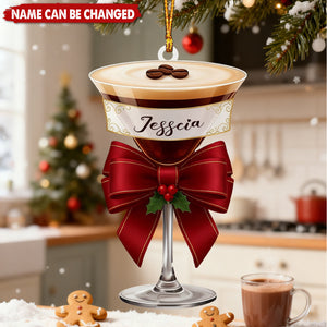 Personalized Espresso Martini Acrylic Ornament With Custom Name | Chic Cocktail Glass Christmas Decor | Gift For Coffee Lover Bartender & Friend
