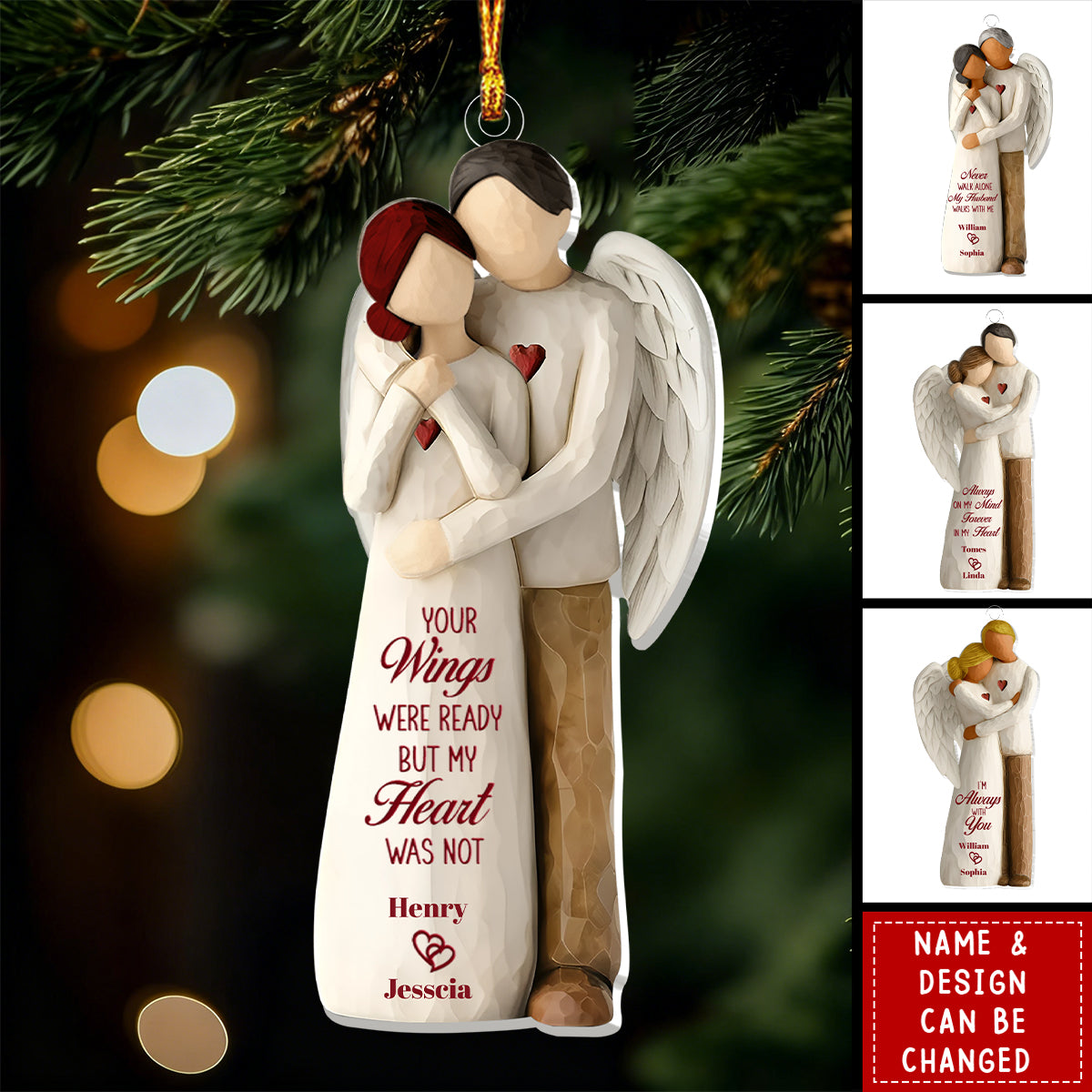 Personalized Angel Hug Memorial Ornament With Names & Quote & design | Sympathy Keepsake For Loss Of  Husband Wife
