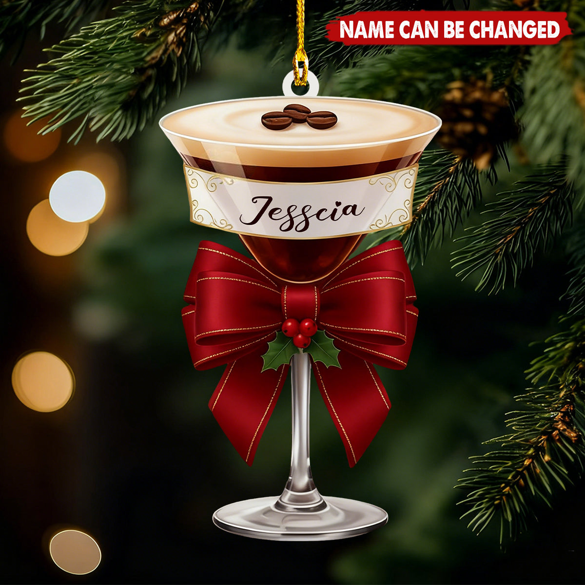 Personalized Espresso Martini Acrylic Ornament With Custom Name | Chic Cocktail Glass Christmas Decor | Gift For Coffee Lover Bartender & Friend
