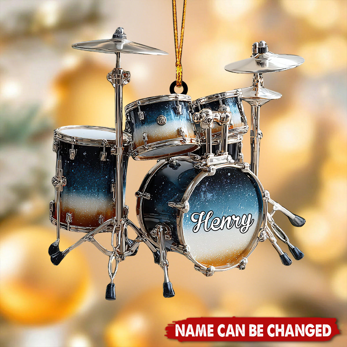 Personalized Professional Drum Set 3D Effect Ornament With Name – Xmas Birthday Gift For Kids & Rock Band Drummer