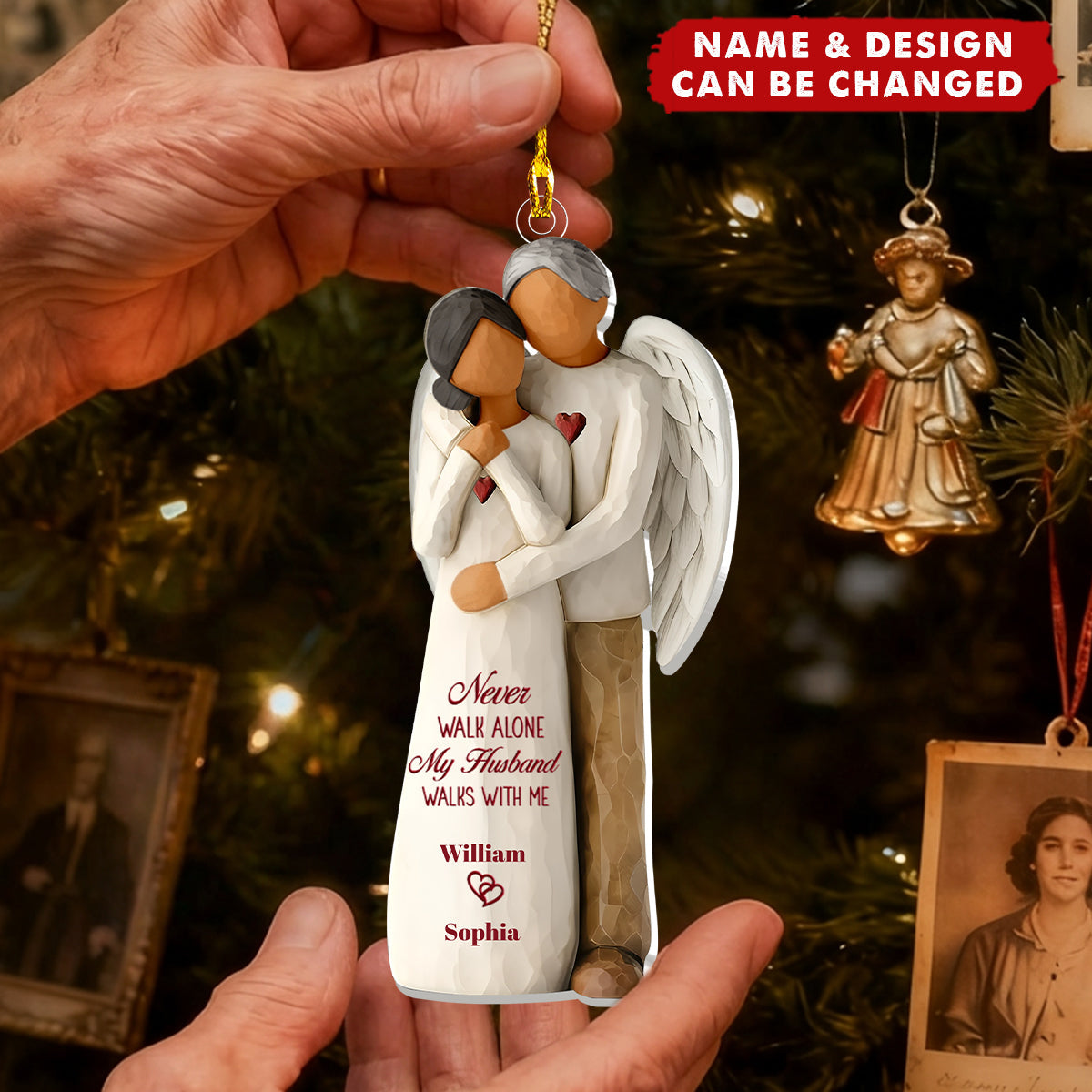 Personalized Angel Hug Memorial Ornament With Names & Quote & design | Sympathy Keepsake For Loss Of  Husband Wife