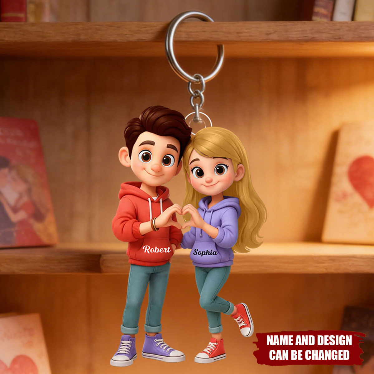 Personalized 3D EffectAcrylic Cartoon Couple Keychain With Names & Design | Romantic Valentine's Day Gift For Couple