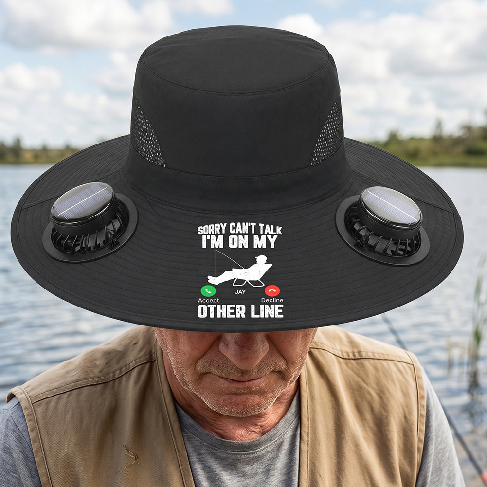 Personalized Name Solar Dual Fan Hat With Sorry Can't Talk I'm On My Other Line For Summer