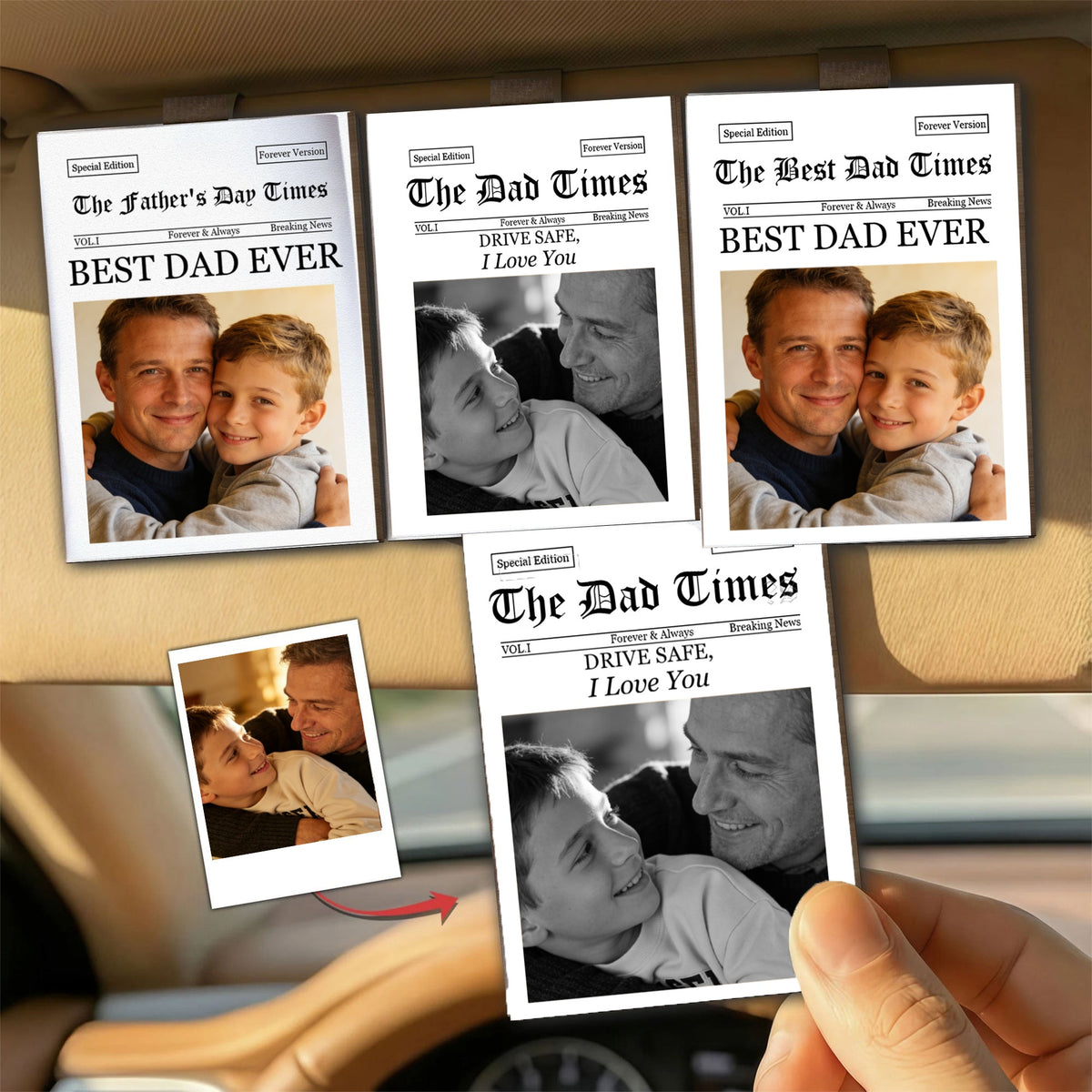 Personalized "The Dad Times" Newspaper Style Car Visor Clip With Photo - Father's Day Gift For Dad
