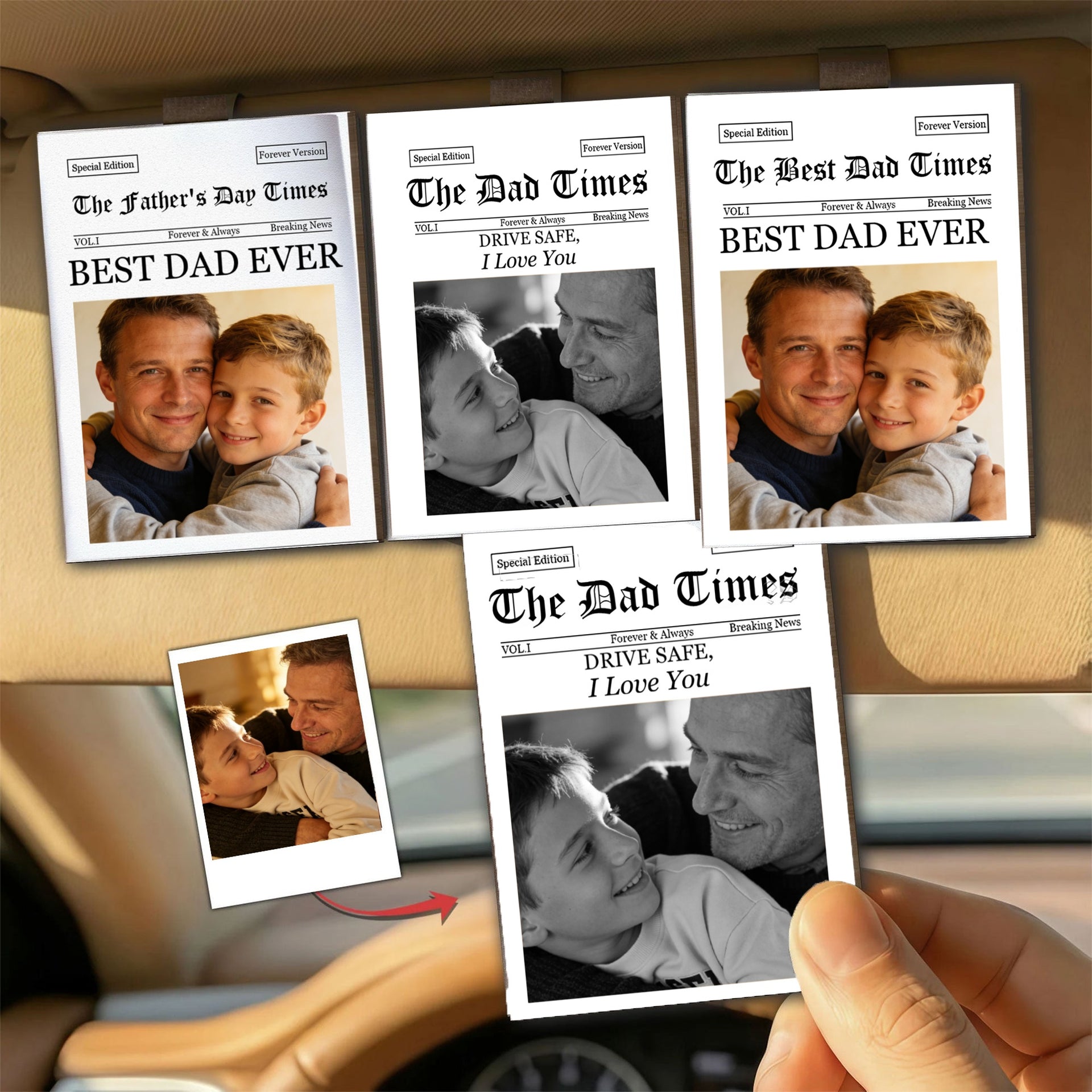 Personalized "The Dad Times" Newspaper Style Car Visor Clip With Photo - Father's Day Gift For Dad