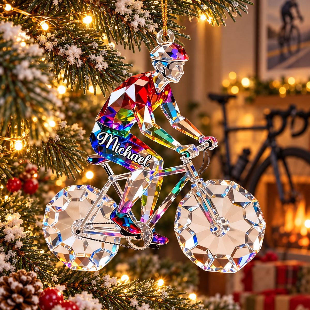 Personalized Bicycle Christmas Ornament - Custom Acrylic Keepsake Gift for Cycling Enthusiasts and Cyclists