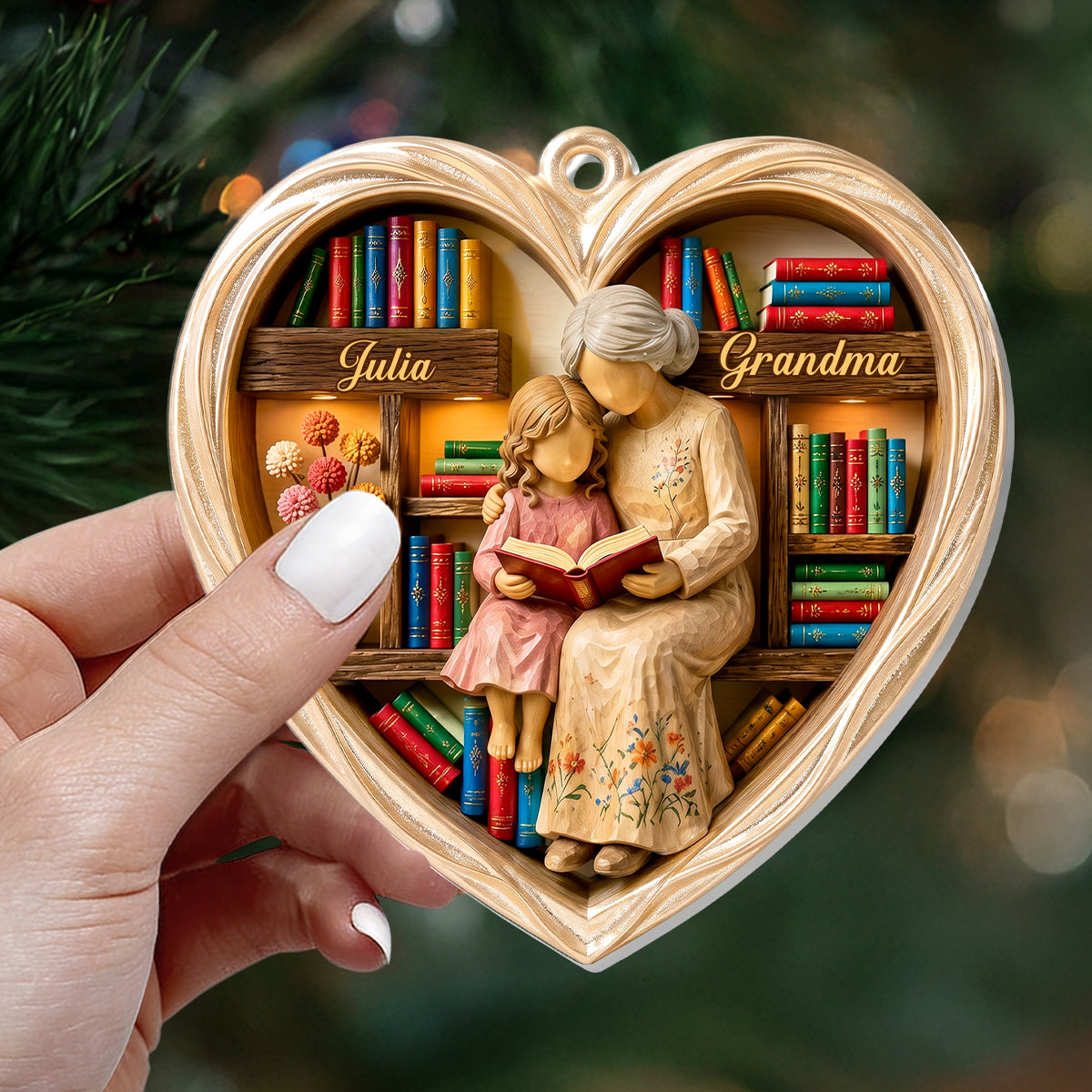 Personalized Grandma & Grandkid Reading Acrylic Ornament | Warm Christmas Gift