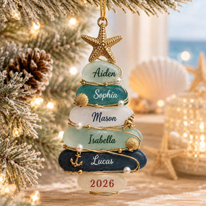 Personalized Sea Glass Tree 2026 Acrylic Ornament - Custom Coastal Family Christmas Gift