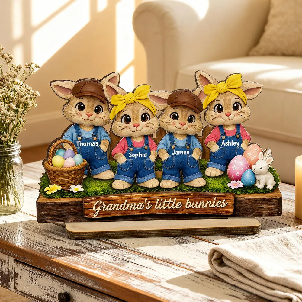 Personalized 2-Layer Wooden Plaque With 1-6 Grandma's Little Bunnies | Unique Easter Gift For Grandma