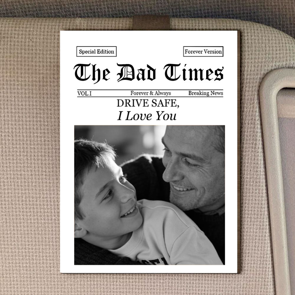 Personalized "The Dad Times" Newspaper Style Car Visor Clip With Photo - Father's Day Gift For Dad