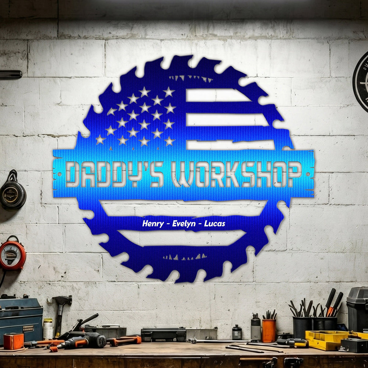 Personalized Saw Blade Metal Sign With Family Member Names | Father's Day Gift For Dads & Grandpas