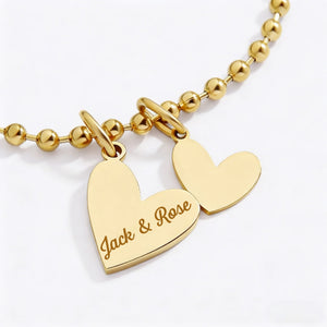 Personalized Dainty Minimalist Beaded Double Heart Charm Bracelet With Engraved Name - Valentine's Day Anniversary For Girlfriend Bestie