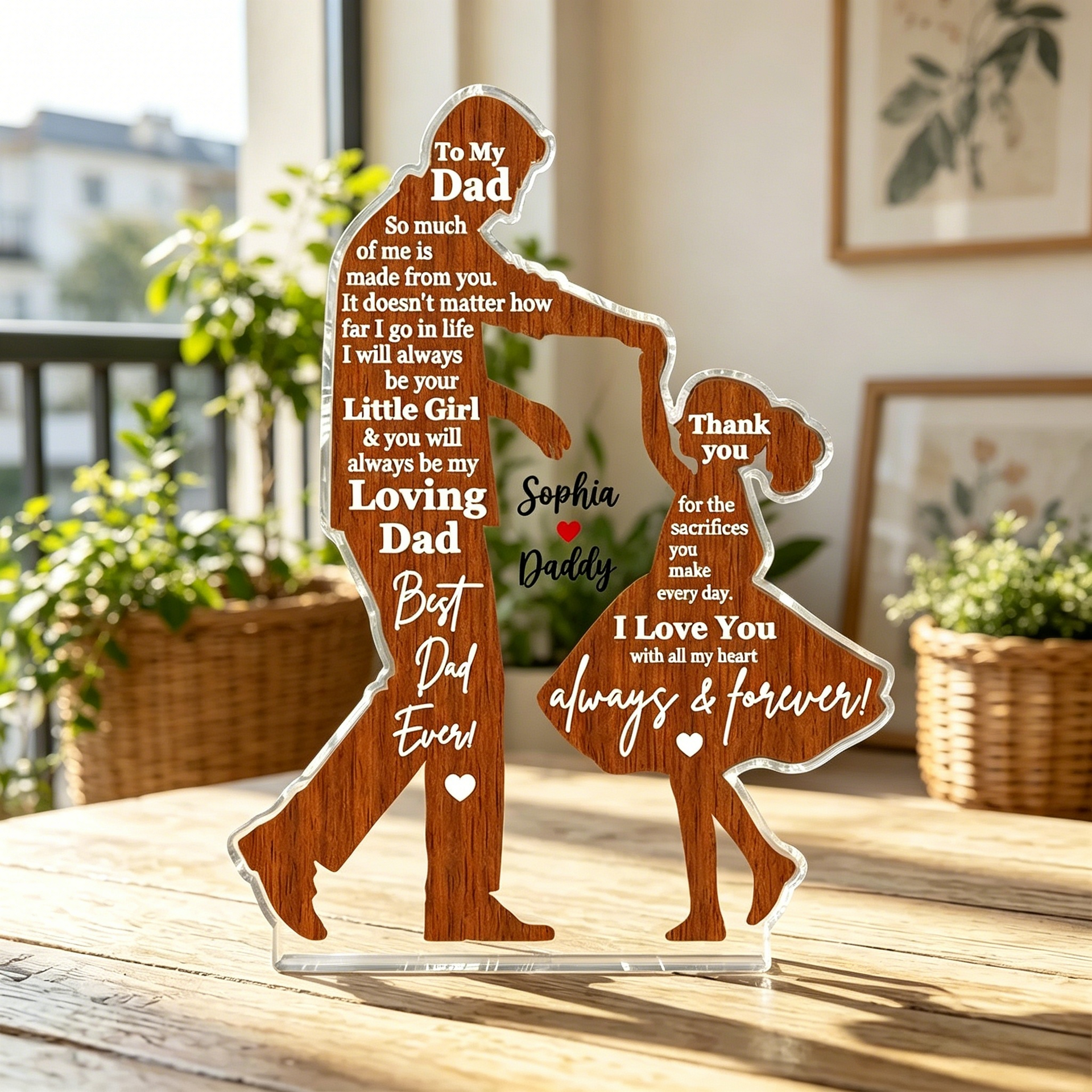 Personalized Shaped Acrylic Plaque Dad & Daughter Dancing With Names -Unique Father's Day Gift