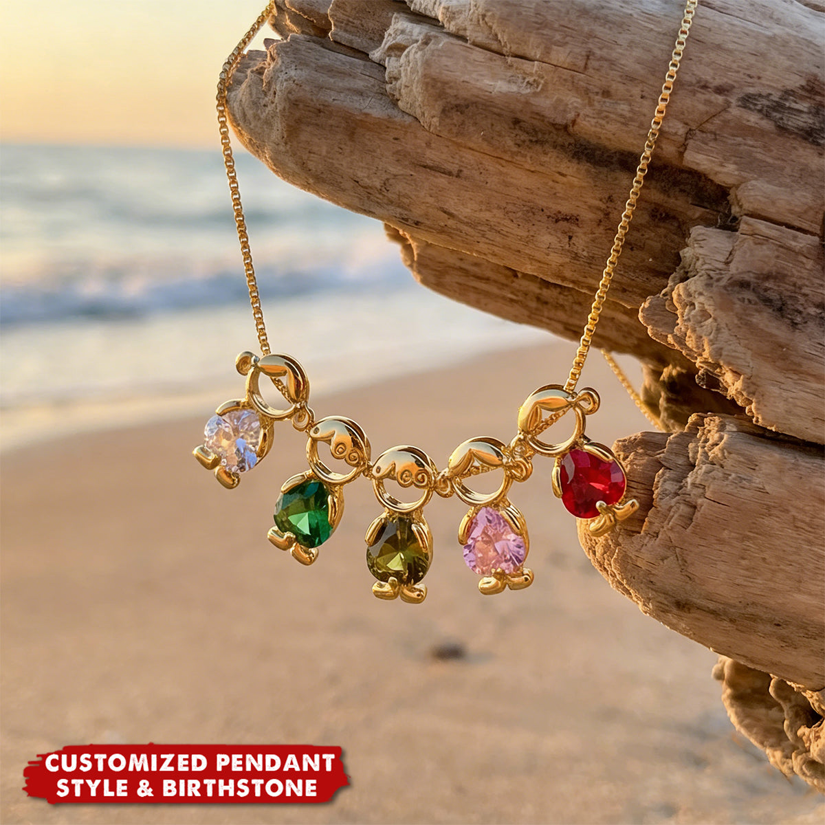 Personalized Children Heart Silhouette Birthstone Necklace | Birthday Gift For Women Kids