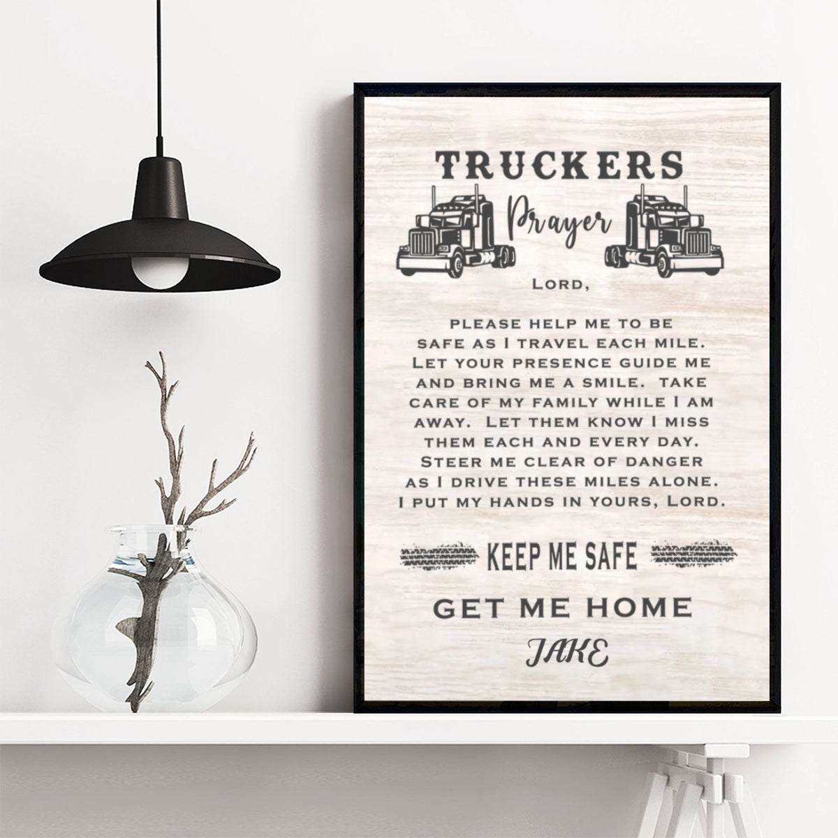 Personalized Driver Name Canvas Poster Sign With Truckers Prayer For Husband Birthday Gift