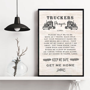 Personalized Driver Name Canvas Poster Sign With Truckers Prayer For Husband Birthday Gift