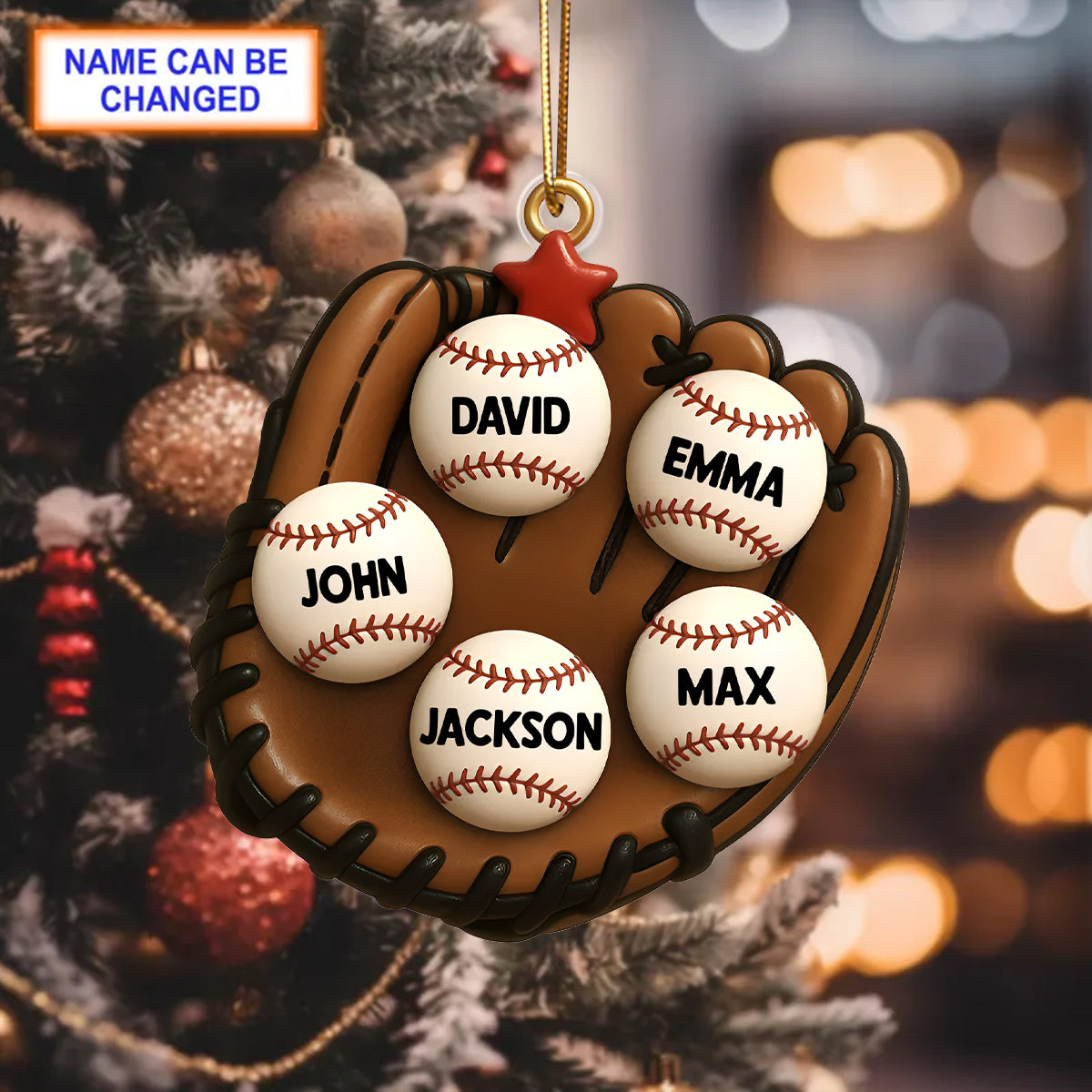 Baseball Gloves Family Members' Names Personalized Acrylic Ornament, Christmas Tree Decoration