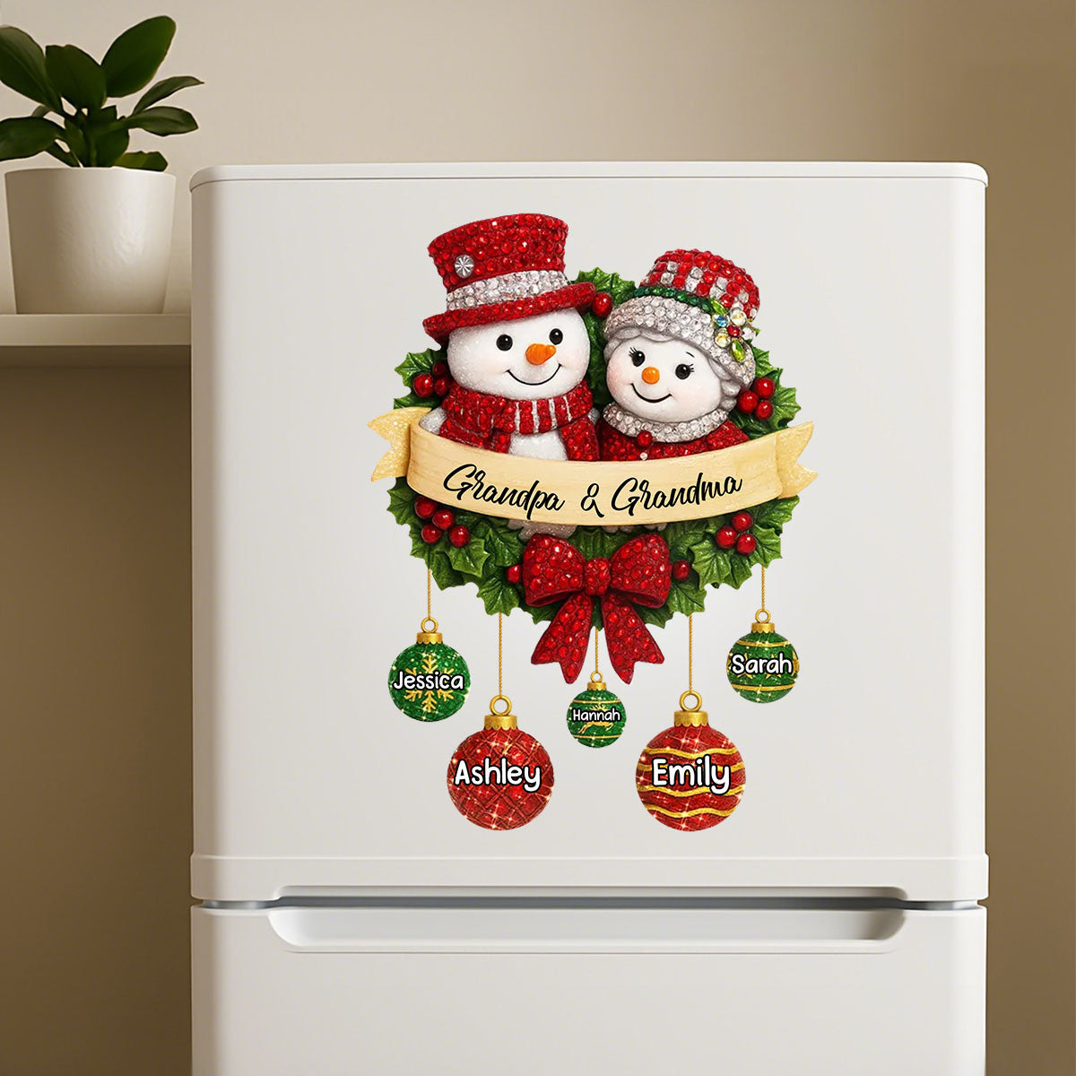 Personalized Snowman Family Christmas Wreath Decal With 1-10 Kids Names Gathering Christmas Warmth For Grandparents