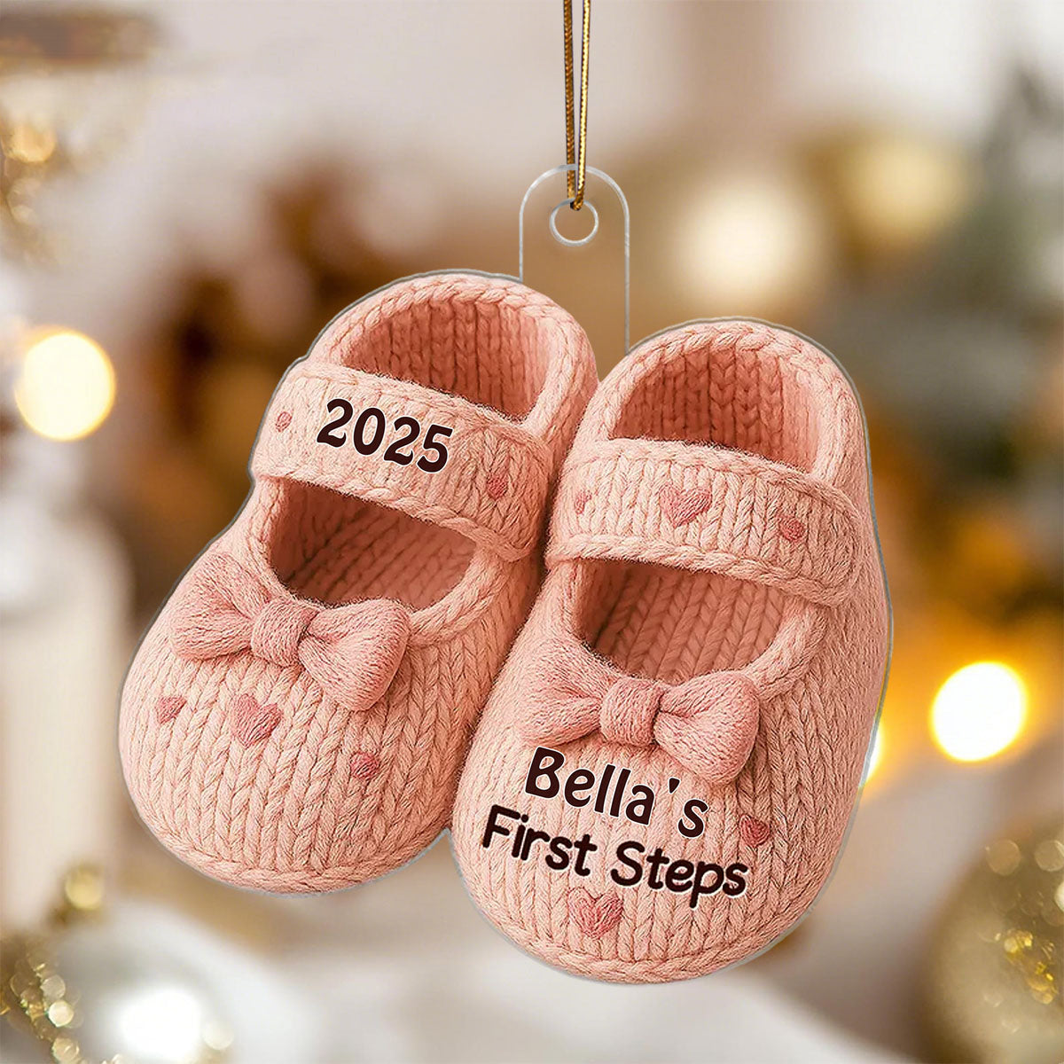 Personalized Baby's First Steps Flat Acrylic Ornament With Name & Year Sweet First Christmas Magic For New Parents & Grandparents