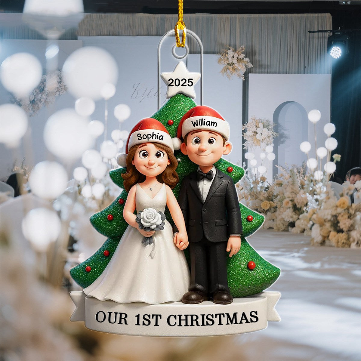 Groom & Bride Under Tree First Christmas - Personalized Christmas Acrylic Ornament