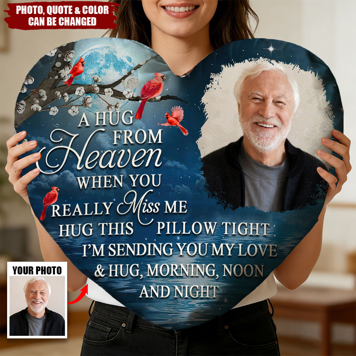 Personalized "A Hug From Heaven When You Really Miss Me " Memorial Pillow With Photo & Quote & Color | Heartfelt Sympathy Gift For Loss Of Loved One