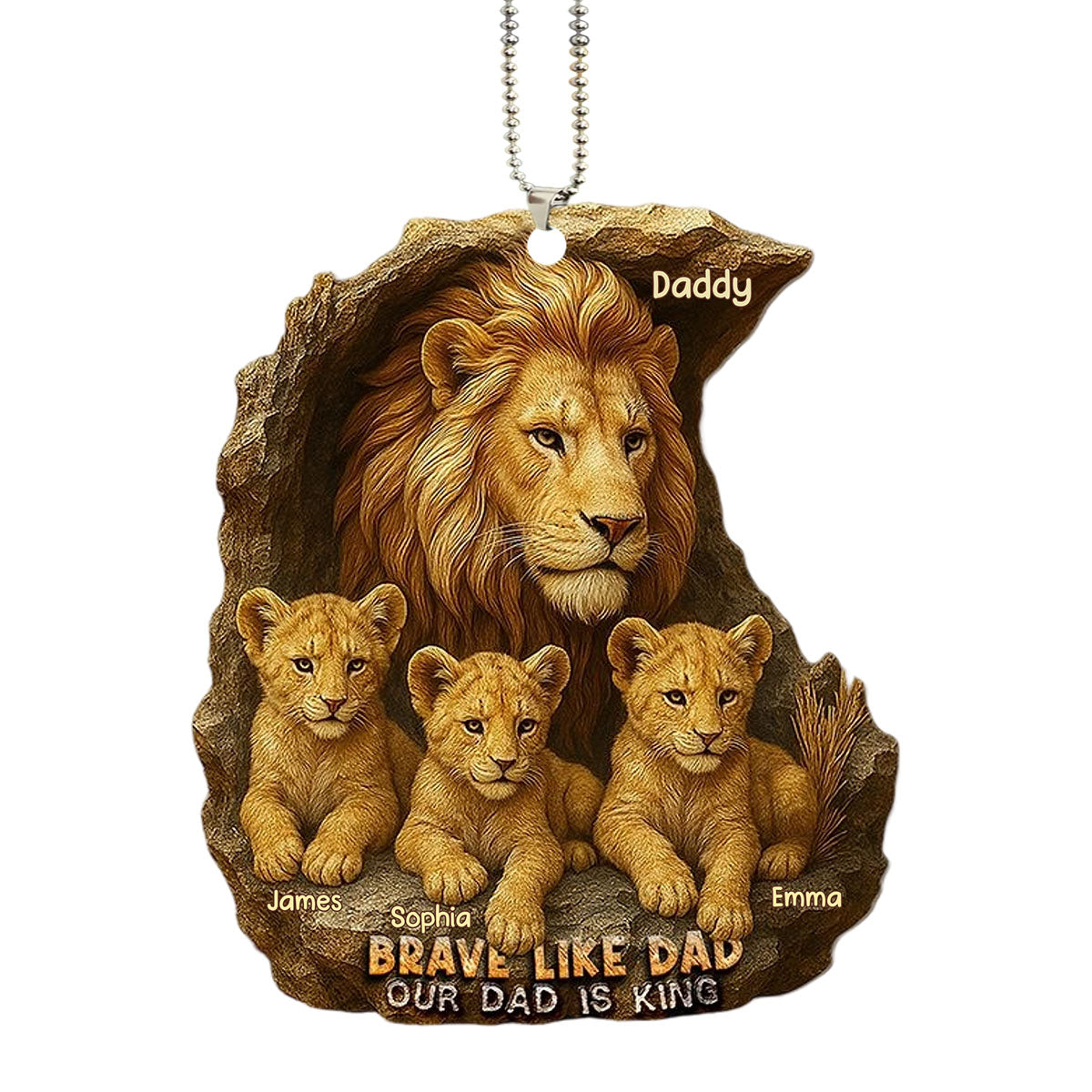 Personalized Acrylic Car Ornament - Brave Like Dad Our Dad Is King, Gifts For Dad,Father's Day Gift